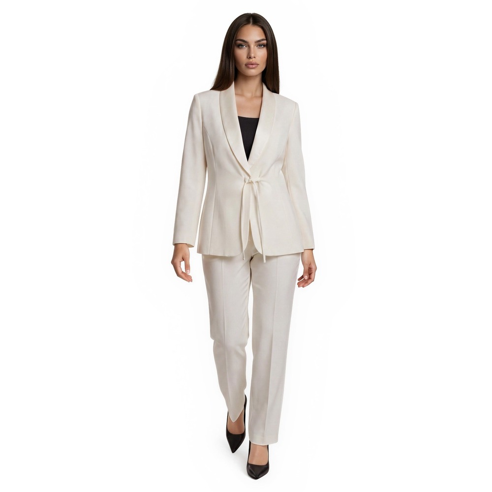 Kasper Cream Tuxedo Pant Suit Women's Size 14 Ivory Shawl Collar Blazer Trousers